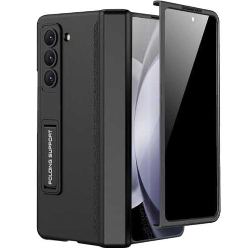 Miimall Kompatibel mit Samsung Galaxy Z Fold 5 Hülle mit Displayschutz Anti-Peeping+Magnetischer Scharnierschutz Hart PC All Inclusive Stoßfest Schutzhülle mit Ständer für Z Fold 5 5G-Schwarz