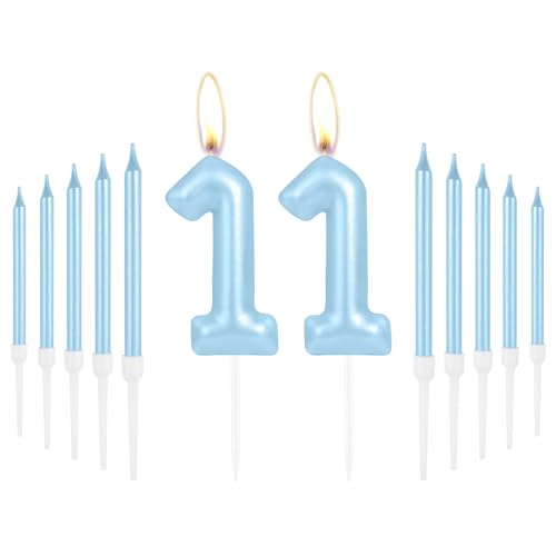 iNINGER Baby Blue 11th Birthday Number Candles - Long Stick Candles for Cake, Cupcake Toppers - Perfect for Girl or Boy Birthday Parties, Weddings, or Anniversaries