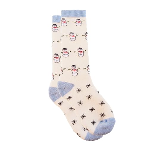 SnowStoppers Premium Holiday Alpaca Wool Socks for Kids (Youth Medium, White and Blue Snowman)