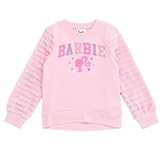 Barbie Big Girls Fleece Pullover Sweatshirt with Faux Fur Sleeves Pastel Pink 10-12