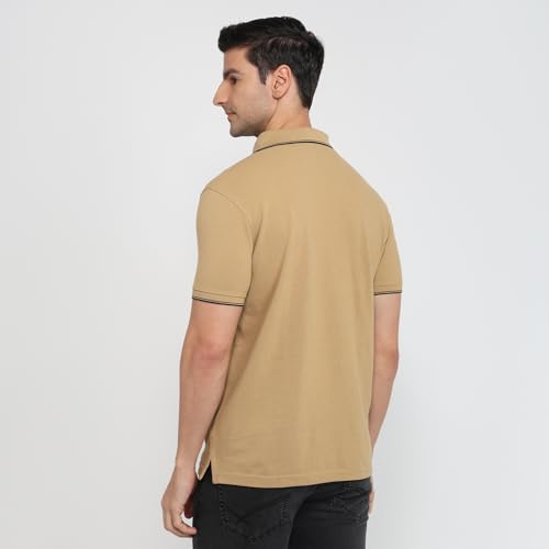 Image of Park Avenue Men Slim Fit Solid Pattern Cotton Polyester Blend Half Sleeve Polo Neck Casual T-Shirt
