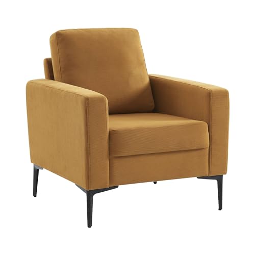 sweeek - Fauteuil en Velours côtelé Ocre - Bjorn - Canapé 1 Place Fixe Droit Pieds métal
