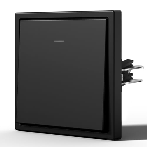 BSEED Interrupteur avec Voyant,Interrupteur Poussoir avec Griffes,Mat Interrupteur Mural,Facile à Installer,C - Série,1 Gang 1 Voie,80mm Noir