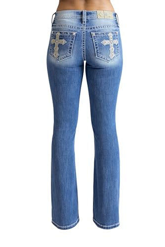 Miss Me Women's Stoned Cross Applique Mid-Rise Bootcut Jeans