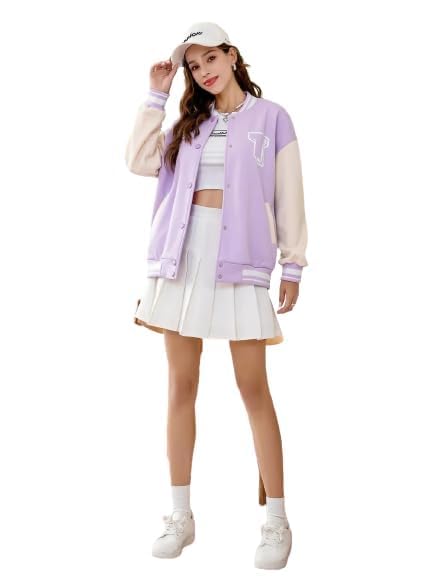Image of Stylish Long Sleeve Letterman Varsity Jacket for Women