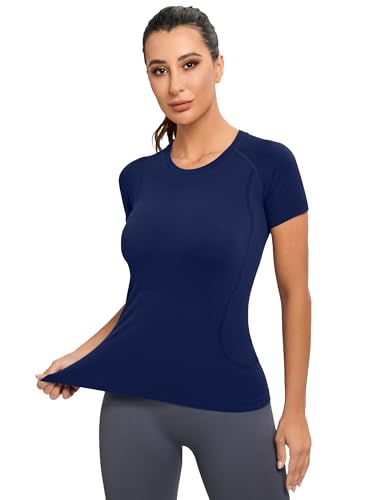 Image of MathCat Seamless Workout Tops for Women, Short Sleeve Compression Athletic Shirts Soft Yoga Gym Tops XS-XL