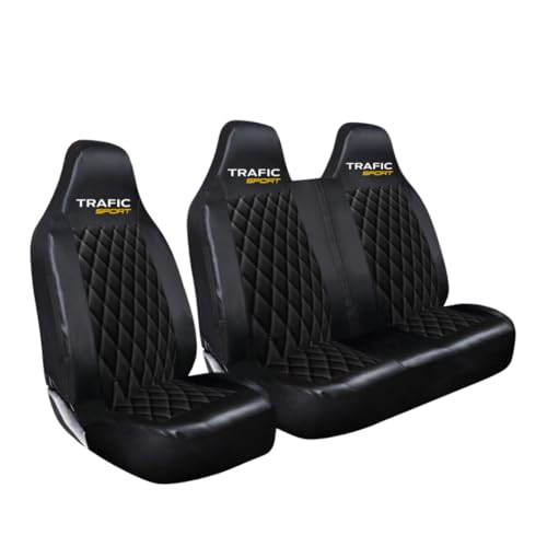 JH AUTOSTORES - FITS RENAULT TRAFIC SPORT - QUILTED BLACK LEATHER SEAT COVERS - FRONT DRIVER + PASSENGER HEAVY DUTY & WATERPROOF SEAT PROTECTORS - SINGLE + DOUBLE 2+1