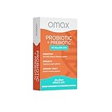 Omax Prebiotic & Probiotic 50 Billion CFU + Chicory Inulin, 10 Strains, Reduce Bloating, Digestion, SIBO, Leaky Gut, Vaginal pH, Acidophilus, Vegan, Dairy Free, Gluten Free, Blister Packaged