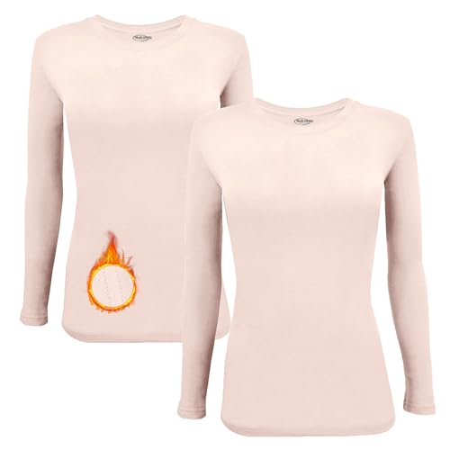 M&M SCRUBS Women's Under Scrub Tee Crew Neck Long Sleeve T-Shirt 2 - Pack (Nude, Large)