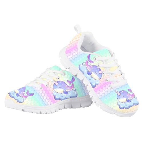 Yzaoxia Whale Little Girls Running Shoes Size 12 Fish Scale Walking Shoes for Kids Slip On Mesh Sneakers Lace Up Sneaker for Child Footwear Lightweight Trainers for Gym3