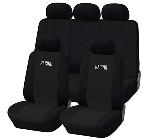 Auto Accessori Lupex Racing Housses de sièges universelles avec Fermeture éclair, fabriquées en Italie, Lot de Housses universelles pour sièges Avant et arrière, Airbag compatibles Noir/Noir Cover