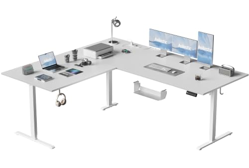 Image of 75x61 Inch L Shaped Electric Standing Desk, Corner Workstation, White