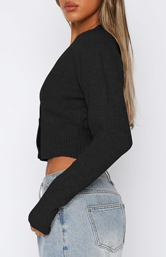 Balimtoy Cropped Cardigan Sweaters for Women Long Sleeve V Neck Knit Short Cardigan Button Up Sweater Trendy Fall Outfits2