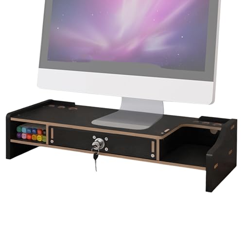 Generisch Soporte elevador de monitor, organizador de escritorio de madera y almacenamiento de cajones, monitor de ordenador ergonómico, portátil, impresora, PC, pantalla de TV con diseño que ahorra