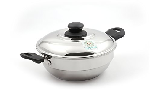 Image of Coconut Stainless Steel Idli Steamer 8 Idli with SS Lid | Extra Thick Sandwich Bottom | Induction & Gas Compatible | Multipurpose Idli Cooker & Kadhai 2.5 Ltr