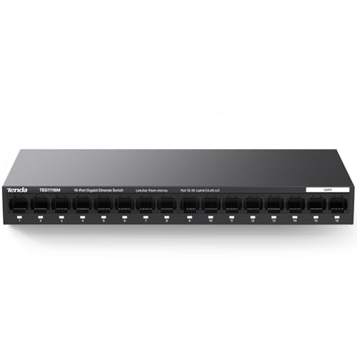 Tenda TEG1116M 16 Port Gigabit Switch Unmanaged Ethernet Switch with Traffic Optimization Plug & Play Fanless & Metal Design Network Switch Limited Lifetime Protection