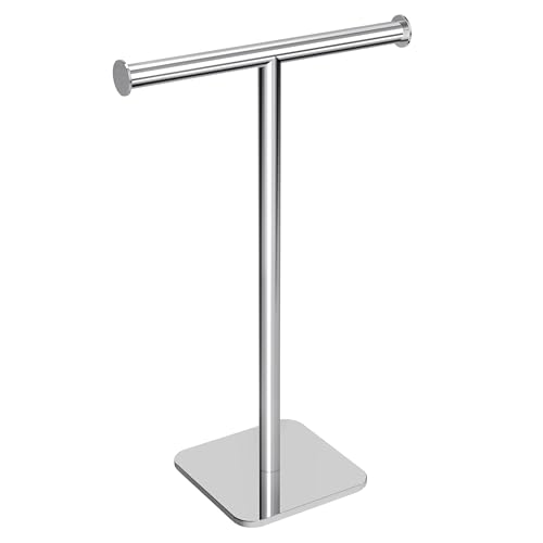 RUACQ Hand Towel Stand, 16' T-Shape Hand Towel Holder Stand for Bathroom, Kitchen and Countertop Towel Holder 304 Stainless Steel Hand Towel Rack with Weighted Base (Chrome)