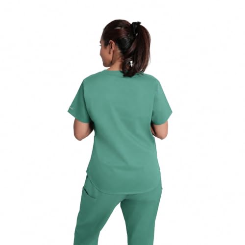 Image of Lite V-Neck 6-Pocket Women's Cotton ScrubSuit | Moisture-Wicking, Anti-Stain & Odor Protection | Classic Fit Top & Pant | All-Day Comfort for Doctors & Students Ocean Teal (M)