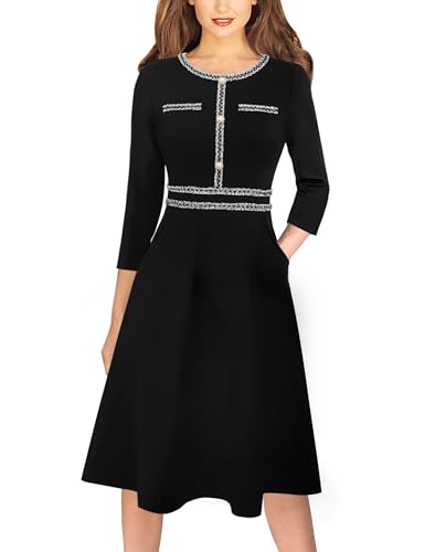VFSHOW Womens Button Pockets Wear to Work Office Business Vintage Church Fit and Flare A Line Dress
