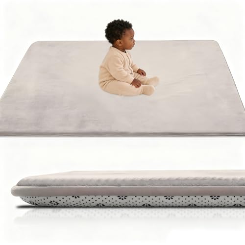 Stqyeiw 2cm Alfombra Bebe Acolchada 90 x 100 cm Crema Tapete Bebé de Espuma Actividades Infantil, Manta Juegos Bebés para Parque y Suelo Lavable Antideslizante