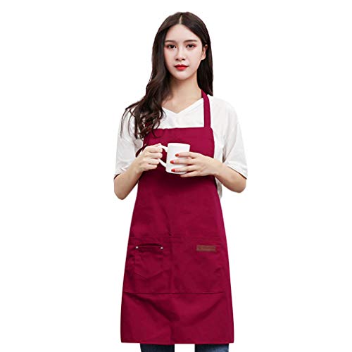 TAOtTAO Apron Women's Canvas Pockets Apron Butcher Crafts Baking Chefs Kitchen Cooking BBQ Plain (Red)