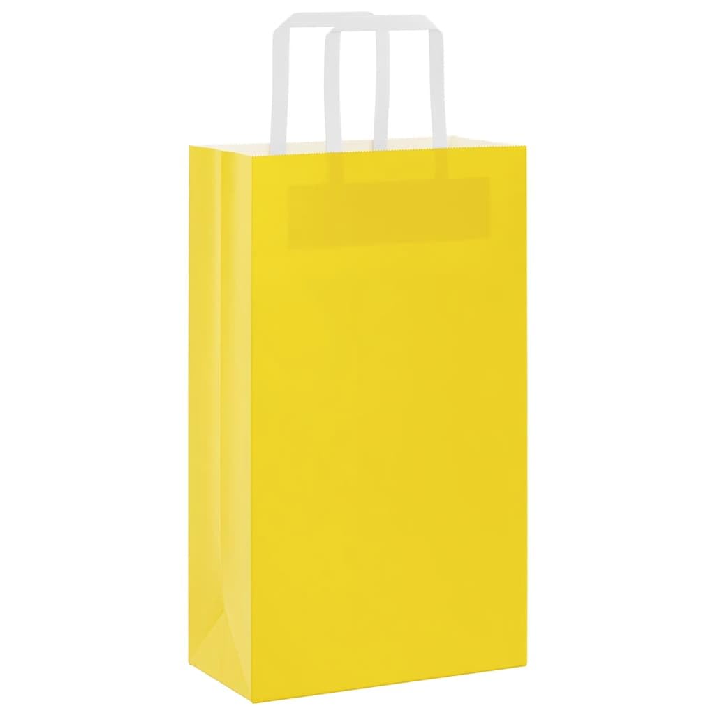 250 sztuk papierowych toreb na zakupy, żółte, 21 x 11 x 36 cm, z papierowymi uchwytami, przyjazne dla środowiska torby na zakupy na prezenty