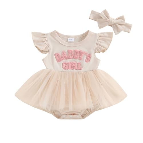 Image of Daddys Girl Newborn Baby Girls Romper Dress Ruffle Sleeve Letter Printed Lace Tutu Skirted Cute Summer Clothes