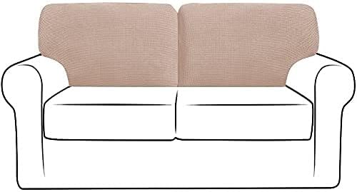 XVBVS Stretch Sofa Backrest Covers, Couch Back Cushion Covers, Replacement Jacquard Polar Fleece Sofa Back T-Cushion Slipcover with Non-slip Drawstring (Color : Camel, Size : Left+Right)