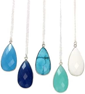 HotMixCold Statement Large Bezel Teardrop Necklace/Blue Turquoise Stone Layering Necklace Gold or Silver Metal Trimmed Druzy Pendant Necklace