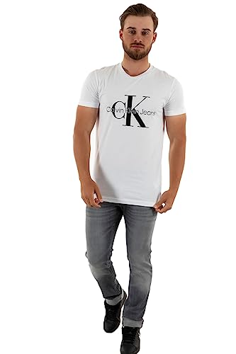 Calvin Klein Herren T-Shirt Kurzarm Core Monologo Slim Fit, Weiß (Bright...