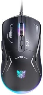 ماوس ألعاب سلكي CW917 بـ 6 أزرار برمجة (برنامج) - ماوس ميكانيكي 3600 نقطة لكل بوصة - 7 ألوان ار جي بي وإضاءة خلفية للألعاب من اونيكوما، لون أسود