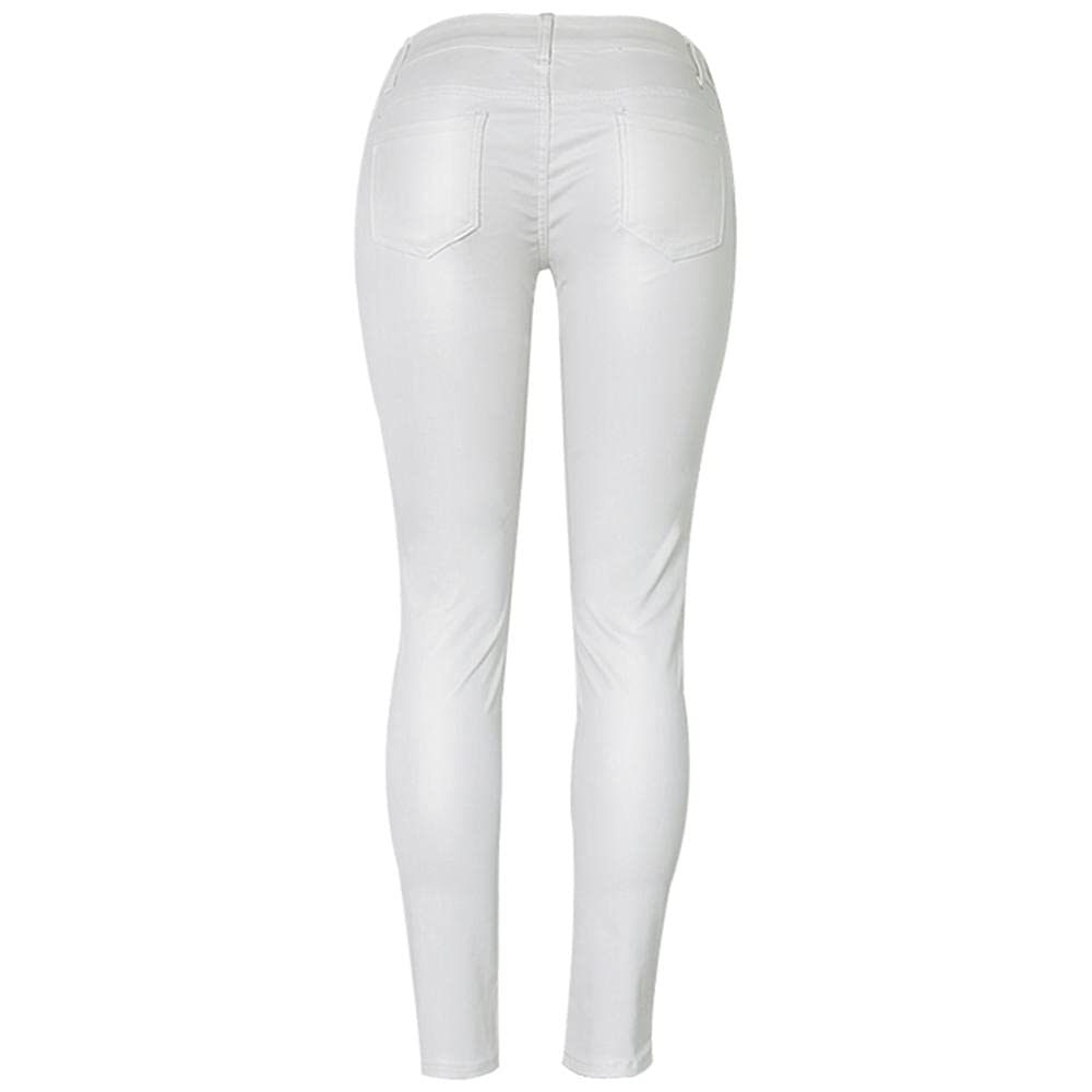 Niedrige Taille PU Pants Frauen Streetwear Gefälschte Reißverschlüsse Weiße Fracht Hosen Frauen Punk Push Up Plus Größe Skinny Coated Jean Mujer-Farbe1_40.