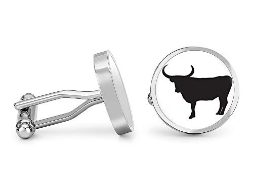 Mancuernillas Texas Longhorn Cattle de acero plateado miniatura 1