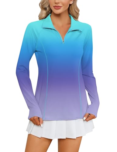 Image of LOMON Women Long Sleeve Shirts Sun Protection 1 /4 Zip Summer Quick Dry Hiking Shirts Quarter Zip Pullover for Women