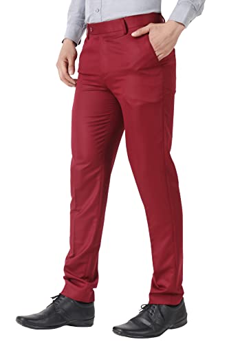 Image of MALENO Men's Slub Effect Solid Trouser | Classic Slim Fit Formal Trousers for Men | Slim Fit Trousers for Men