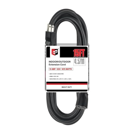 EP 15 Ft Outdoor Extension Cord - 12/3 SJTW Heavy Duty Black Extension Cable with 3 Prong Grounded Plug - Power Cord for Lawn, Garden, Appliances