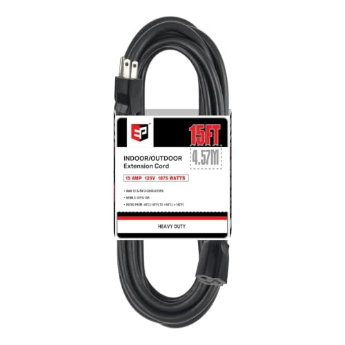 EP 15 Ft Heavy Duty Outdoor Extension Cord 12/3 SJTW Black 3-Prong