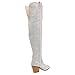 MUCCCUTE Silver Thigh High Boots for Women Over The Knee Cowboy Boots Rhinestone Sparkly Glitter Pointed Toe Chunky Heels Side Zipper Wedding Party Size 8