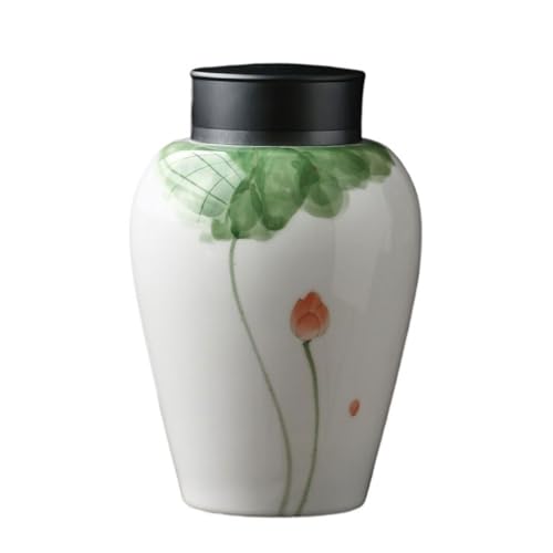 NEBE Lata De Té Lata de café, contenedor de Almacenamiento portátil, Pintura de Tinta Pintada a Mano, Lata de té de Loto Verde, Almacenamiento de té de cerámica, latas de té Selladas Bote De Cafe
