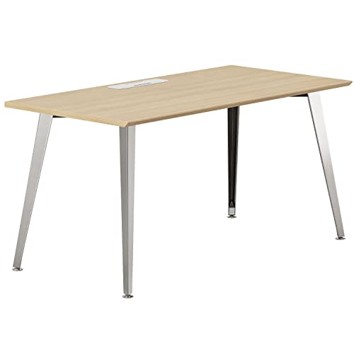 Image of Branch Office Desk, Modern Home Office Desk | Efficient Cable Management and Fast Assembly, Compact Workstation for Home or Apartment, 48 inch Woodgrain Top, Mirror Base
