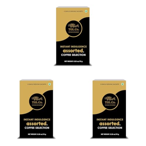 Image of TGL Co. 5 in 1 Assorted Instant Coffee Selection (5 Sachets - Trial Pack) | Contains 3 Classic & 2 Flavors (Caramel, Hazelnut) | Travel Friendly Pack (Pack of 3)
