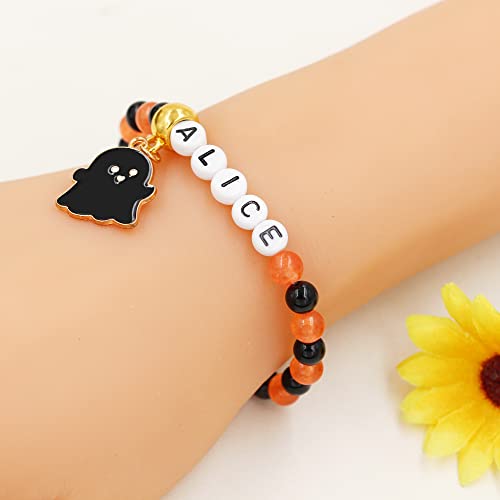 Image of Uloveido Black Orange Jade Charms Halloween Bracelets All Saints' Gift - DIY Customized Name Beaded Bracelet
