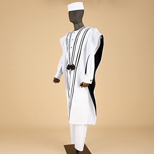 African Men Clothing Agbada Robe Dashiki Shirts Ankara Pants Tribal Hat Wedding Evening Outfits 4 Pieces3