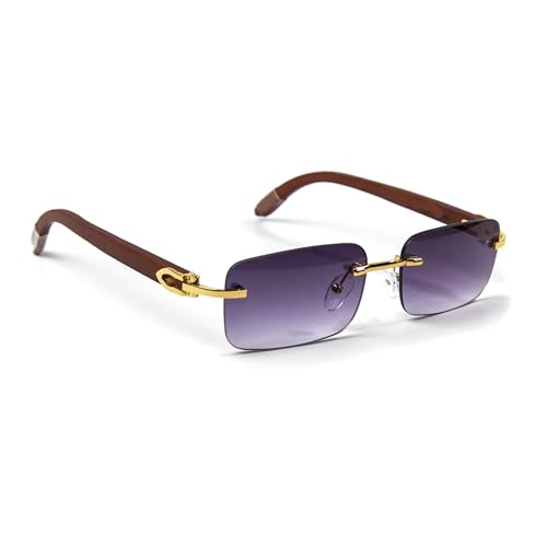 Street Knitted Retro Rimless Purple Gradient Tint Gold Frame Hip Hop Sunglasses Rectangle Men Women Frameless 90’s Shades Woodgrain Arm Fashion Frameless Square Unisex Summer Sun Glasses4