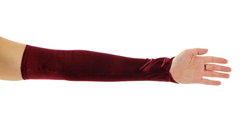 Dancing with Moon Fingerless Satin Opera Length Gloves, Burgundy - Thumbnail 3