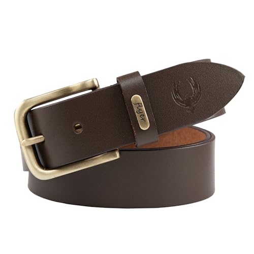 Image of Flyer Genuine Leather Oversize Belt for Men - Plus Size Waist 44 to 72 Inch - Heavy Duty XL Leather Belt Brown with Pin Buckle - Adjustable Big and Tall Waist Belt - Gift Box & 2-Year Warranty - BR908