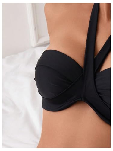 MakeMeChic Women's Bikini Sets Criss Cross Ruched Halter High Waisted Bathing Suit4