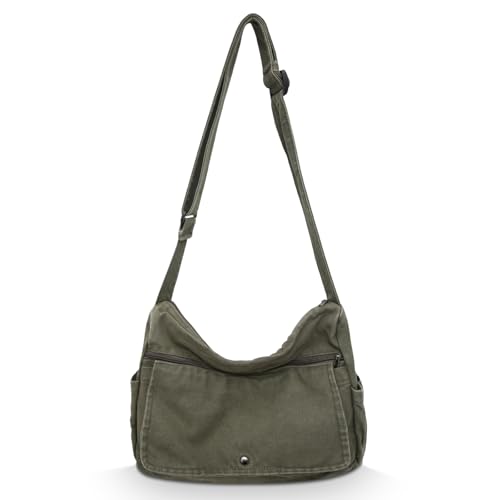 X SIM FITNESSX Canvas Umhängetasche Unisex Schultertasche Messenger Bag aus Oxford-Stoff für Alltag, Büro und Reisen (Grün)