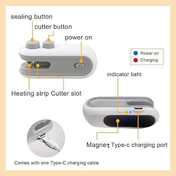 Image of Portable Mini Handheld Bag Sealer for Food Packets & Plastic Bags| USB Rechargeable Sealing Machine for Kitchen, Home & Travel Use