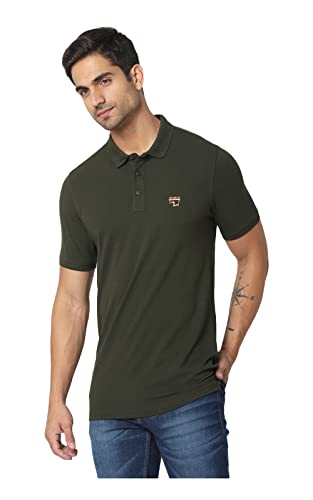 Image of Spykar Men's Slim Fit Polo Neck Half Sleeve Solid Casual T-Shirt